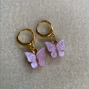 *3 for $20* Pink and Gold Acrylic Butterfly Huggie Hoop Earrings